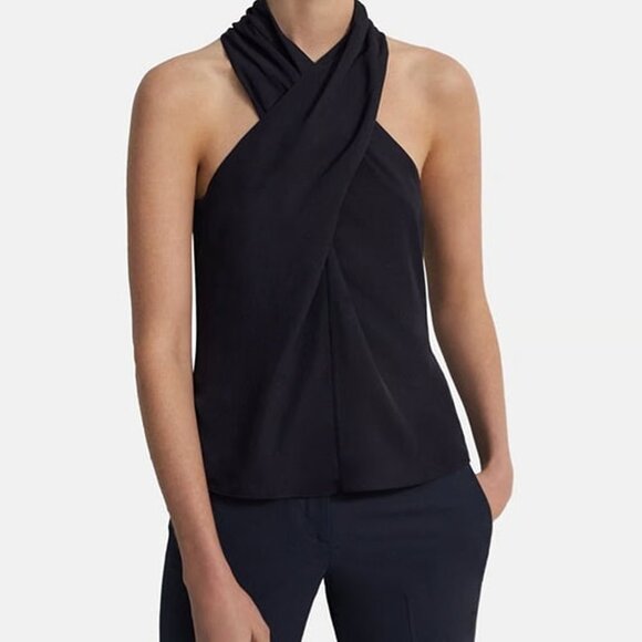 THEORY Twisted Halter Top in Washed Twill - Picture 1 of 3